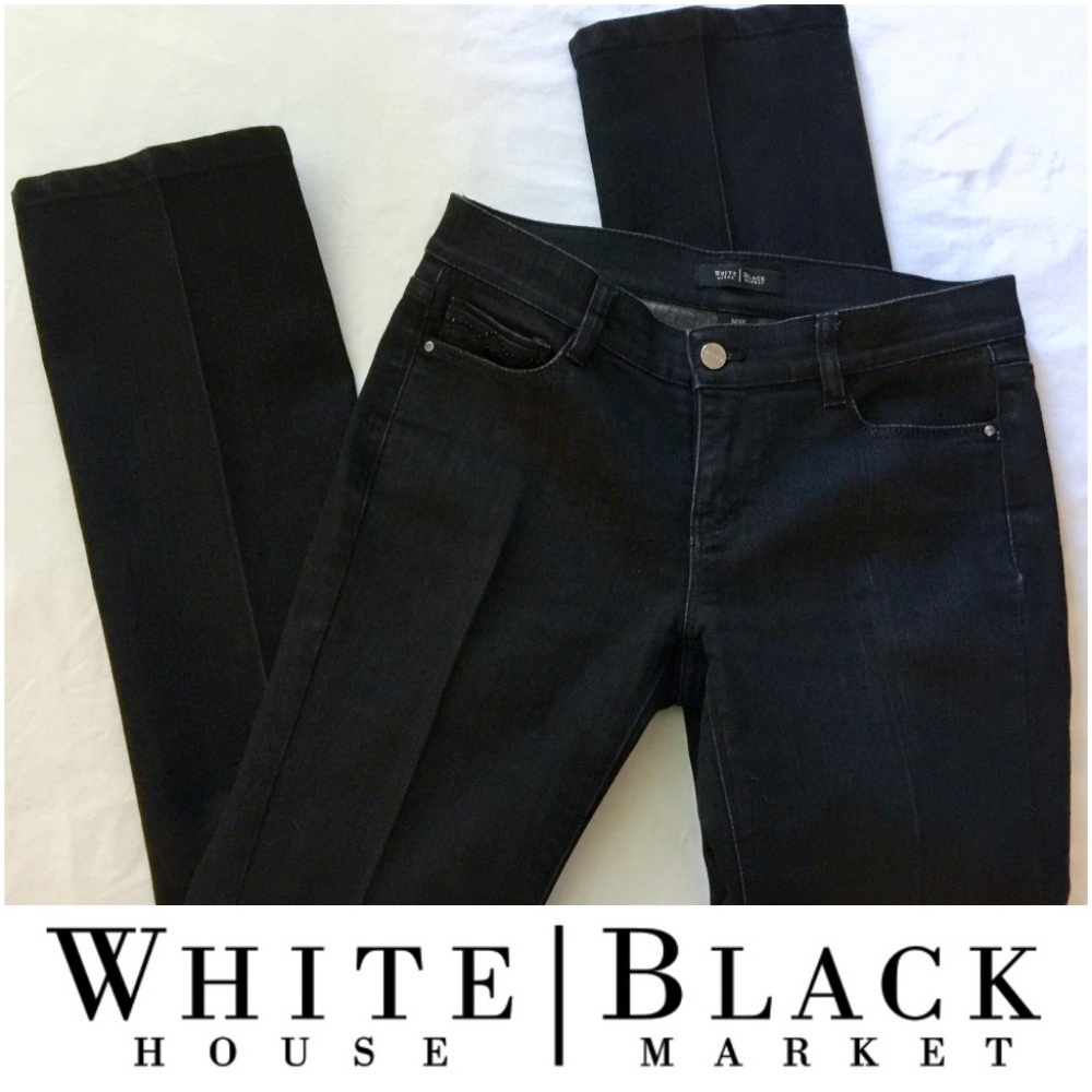 WHBM Sz 4 Black Noir Denim Jeans Boot Cut Pleated